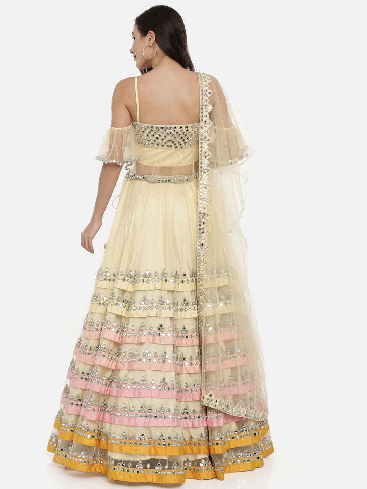Neerus Ivory Color Nett Fabric Ghagra Set