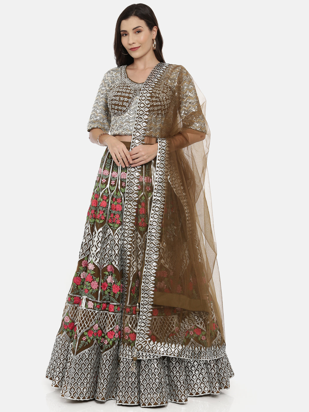 Neeru'S Mehadi Color, Nett Fabric Ghagra Set