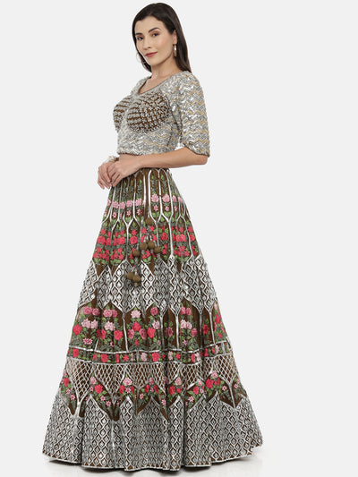 Neeru'S Mehadi Color, Nett Fabric Ghagra Set