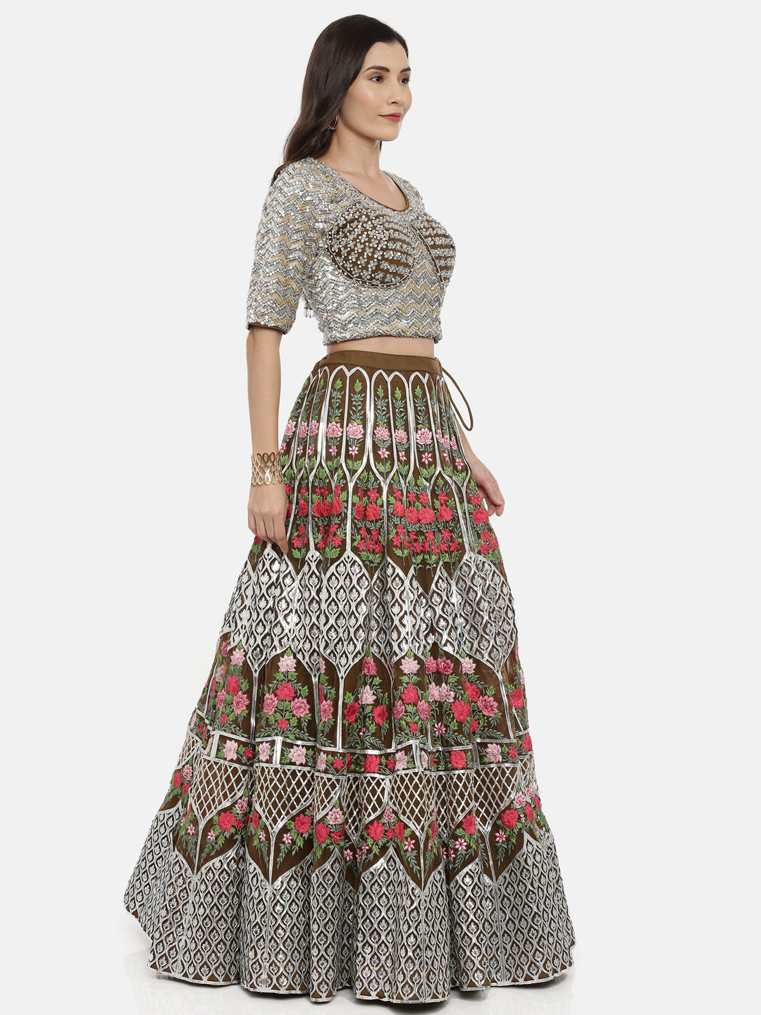 Neeru'S Mehadi Color, Nett Fabric Ghagra Set