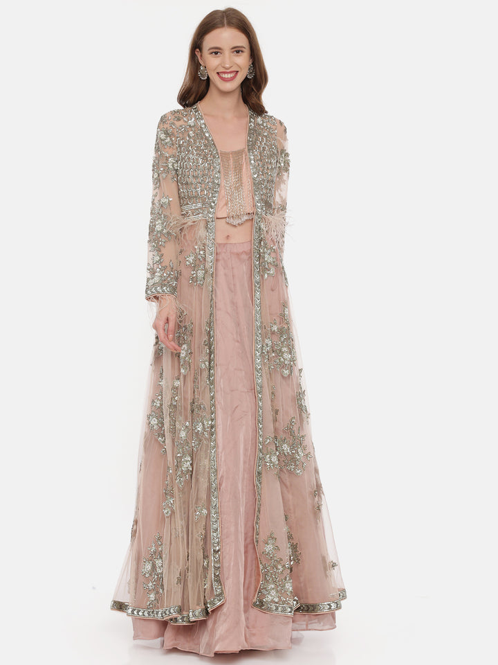 Neerus Baby Pink Color Nett Fabric Ghagra Set