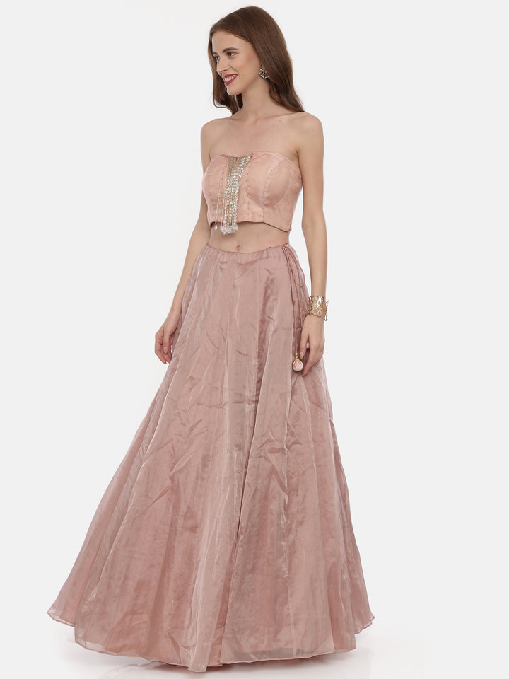 Neerus Baby Pink Color Nett Fabric Ghagra Set