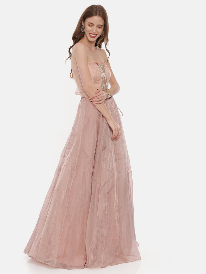 Neerus Baby Pink Color Nett Fabric Ghagra Set