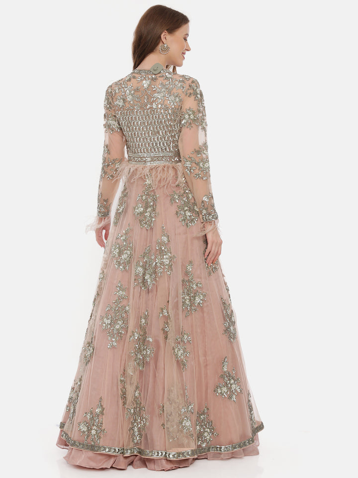 Neerus Baby Pink Color Nett Fabric Ghagra Set