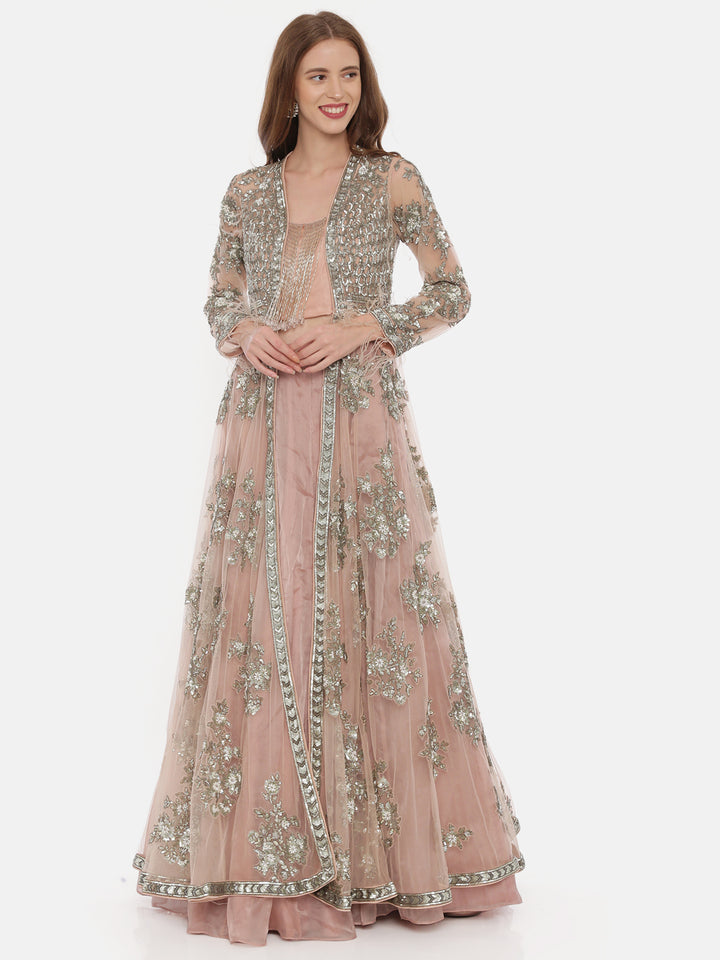 Neerus Baby Pink Color Nett Fabric Ghagra Set