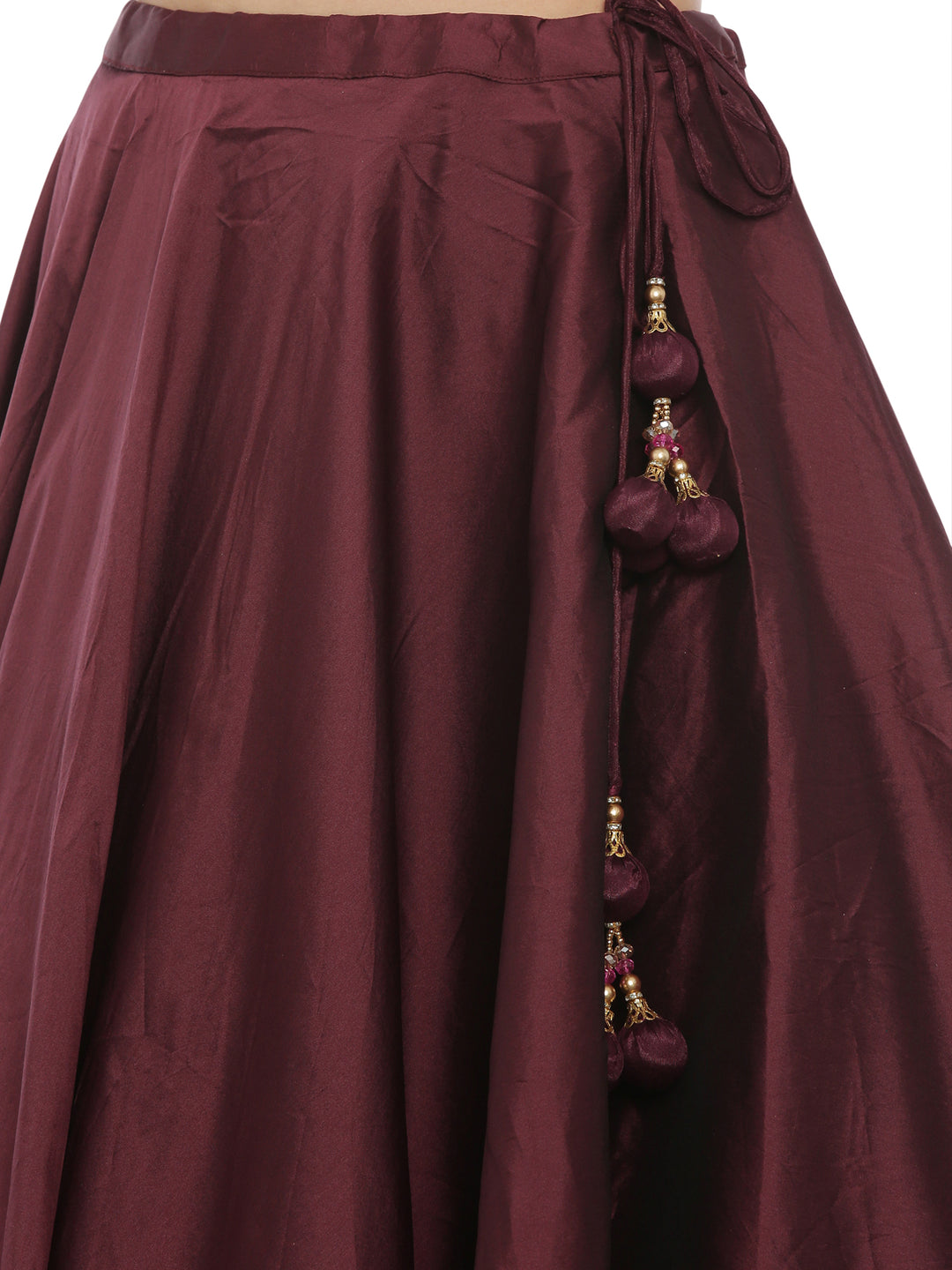 Neerus Wine Color Tuffeta Fabric Ghagra Set