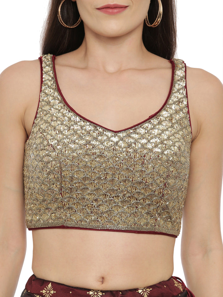 Neerus Maroon Color Tuffeta Fabric Ghagra Set