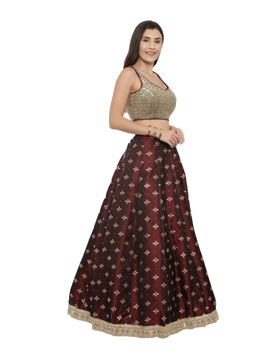 Neerus Maroon Color Tuffeta Fabric Ghagra Set