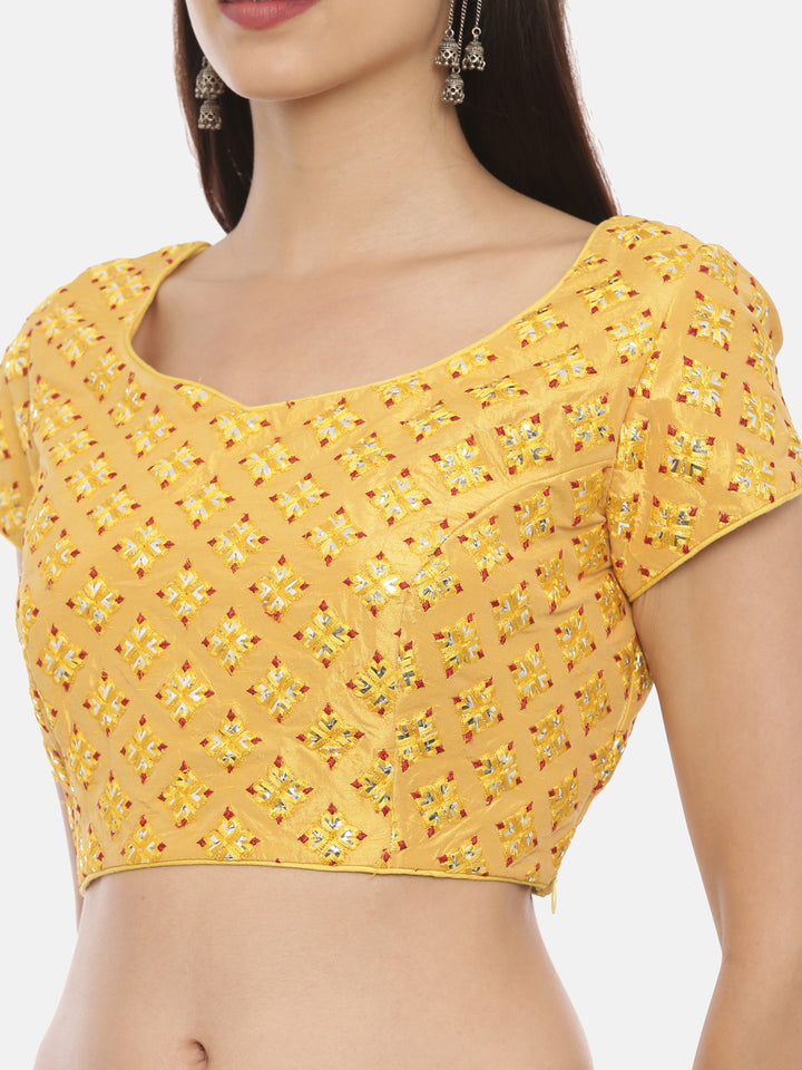 Neerus Yellow silk embellished lehenga ghagra set - side view