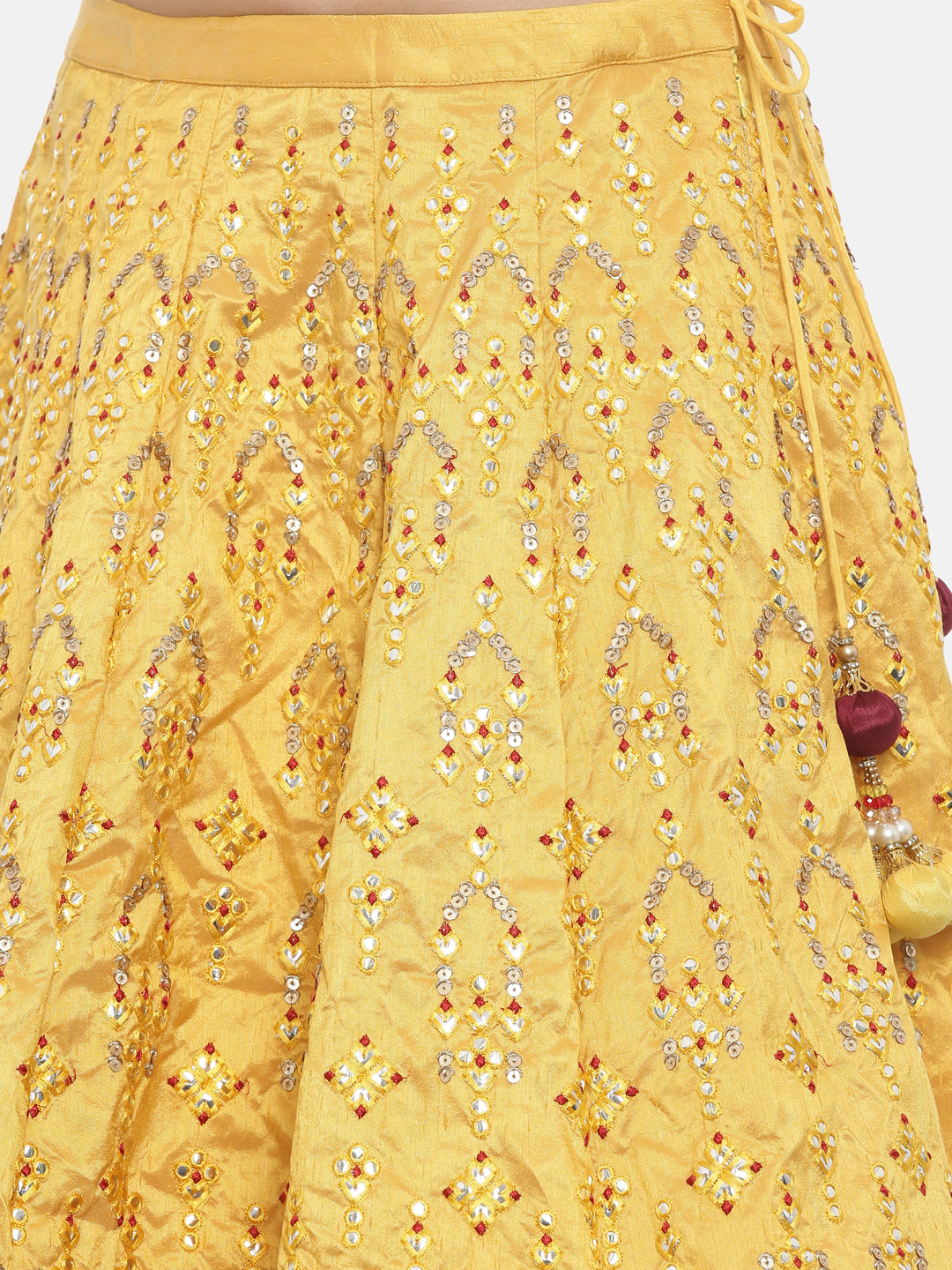 Neerus Yellow silk embellished lehenga ghagra set - detail view 5