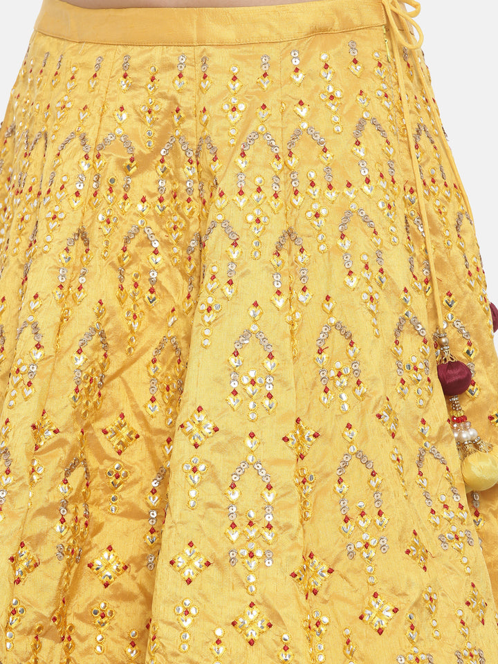 Neerus Yellow silk embellished lehenga ghagra set - detail view 5