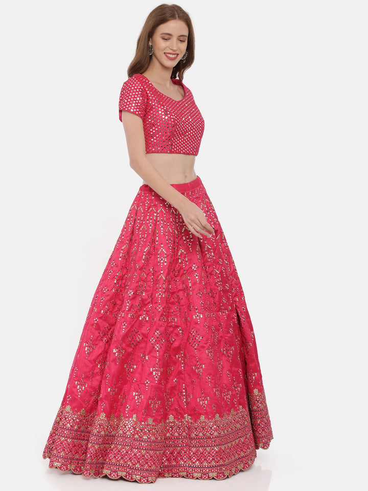Neerus Pink net embellished lehenga set - detail view 1
