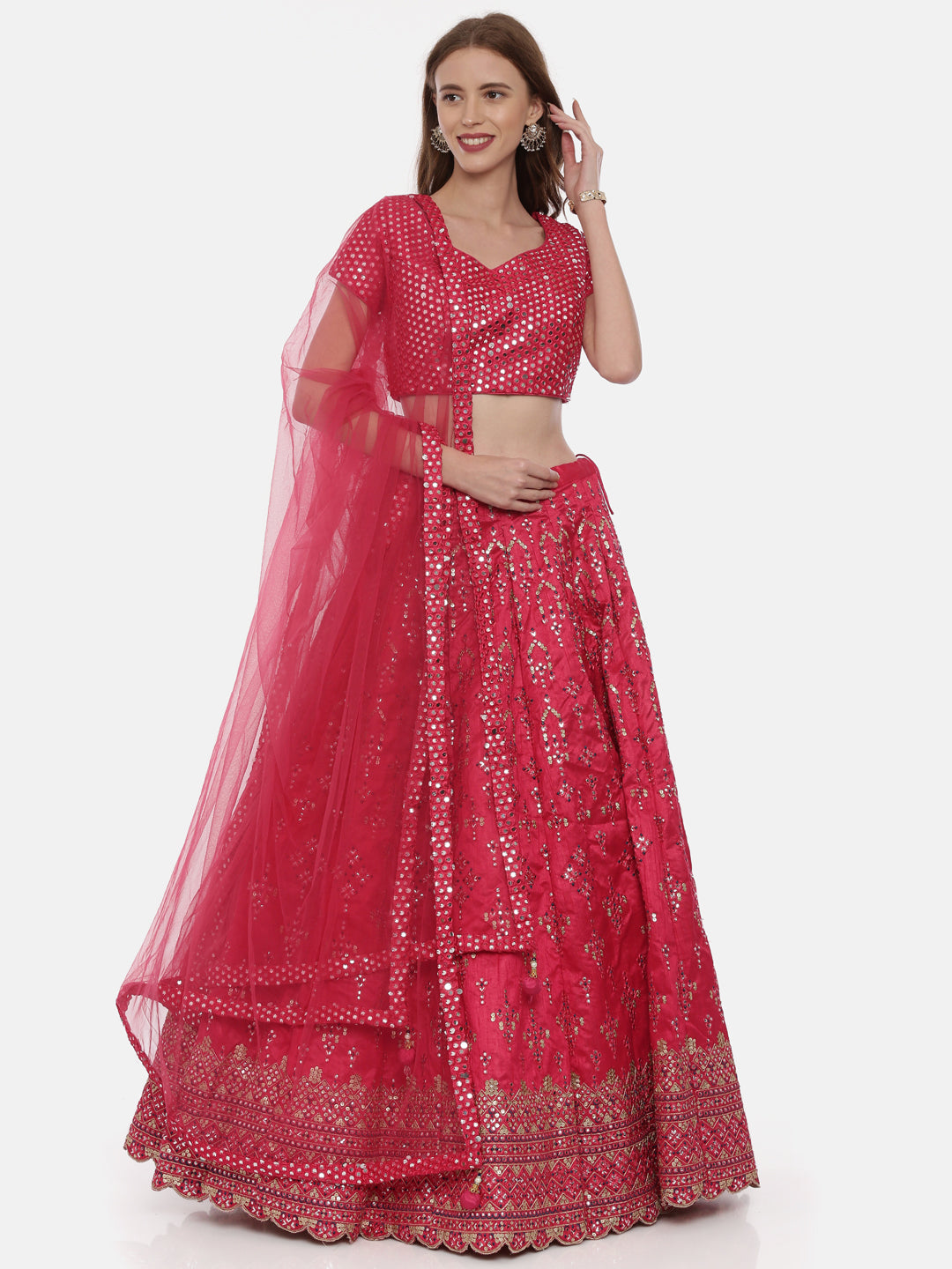 Neerus Pink net embellished lehenga set - detail view 3
