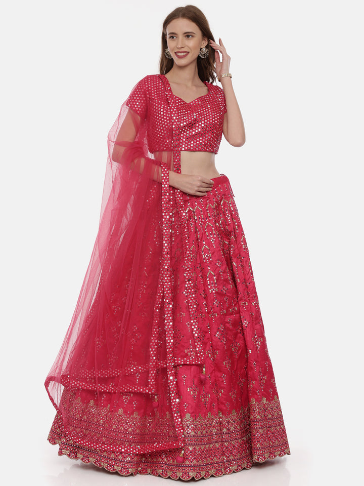 Neerus Pink net embellished lehenga set - detail view 3