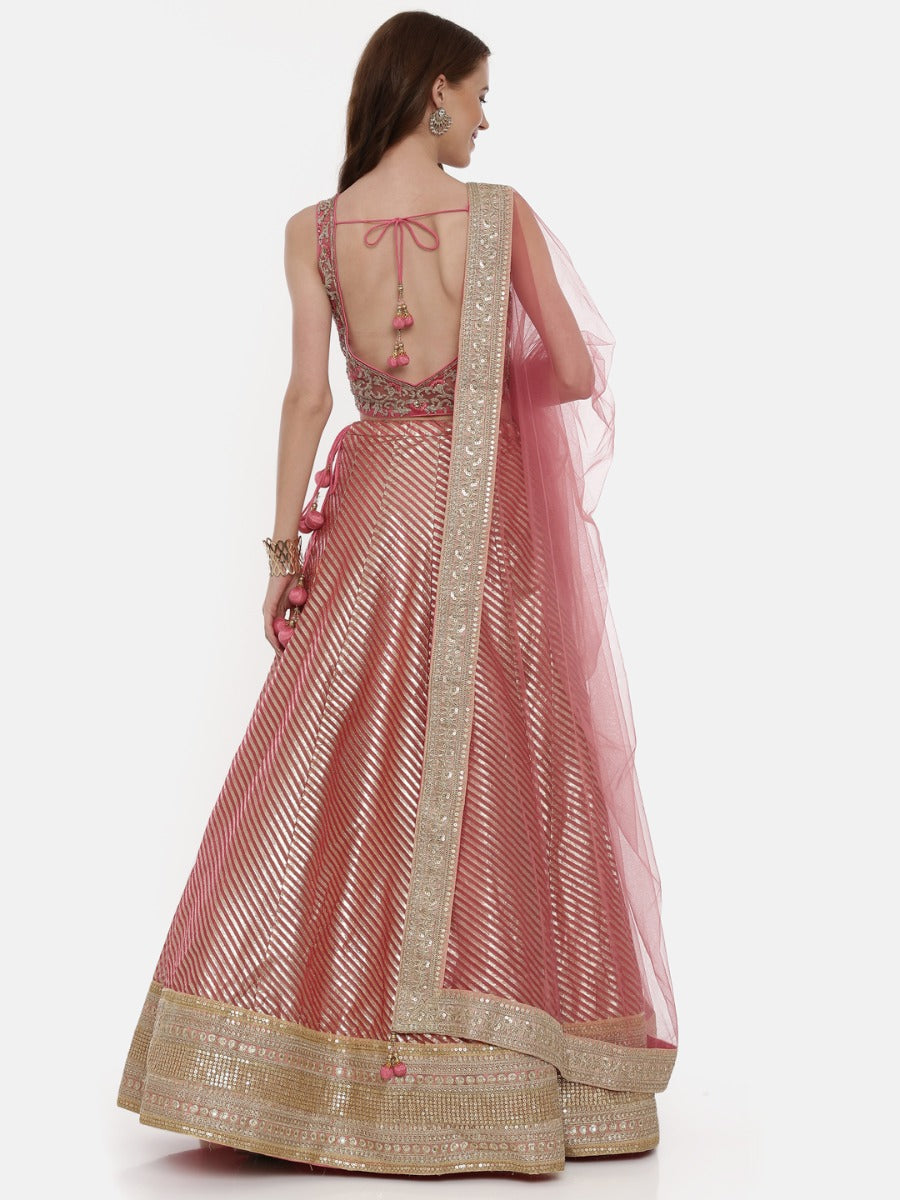 Neerus Pink Chanderi woven lehenga ghagra set - detail view 1