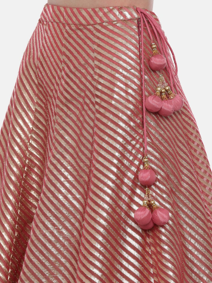 Neerus Pink Chanderi woven lehenga ghagra set - detail view 5