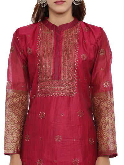 Neeru's Maroon Embellished Kurta With Salwaar & Dupatta