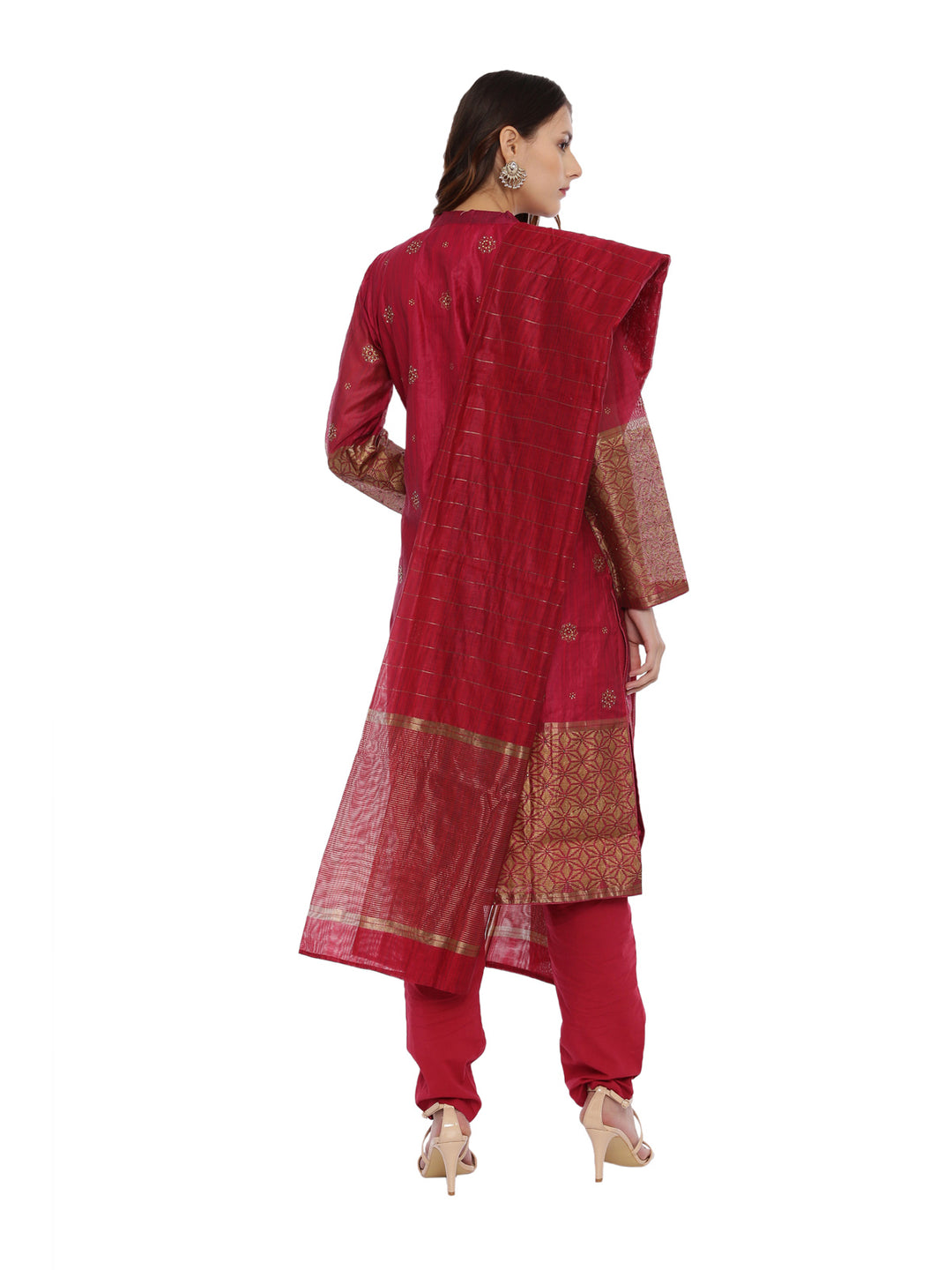 Neerus Maroon Embellished Kurta With Salwaar & Dupatta