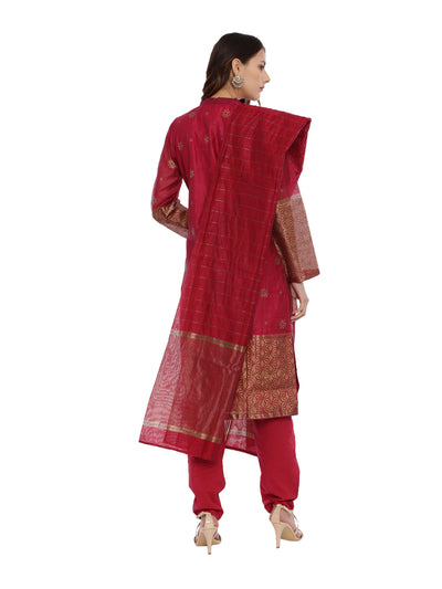 Neeru's Maroon Embellished Kurta With Salwaar & Dupatta