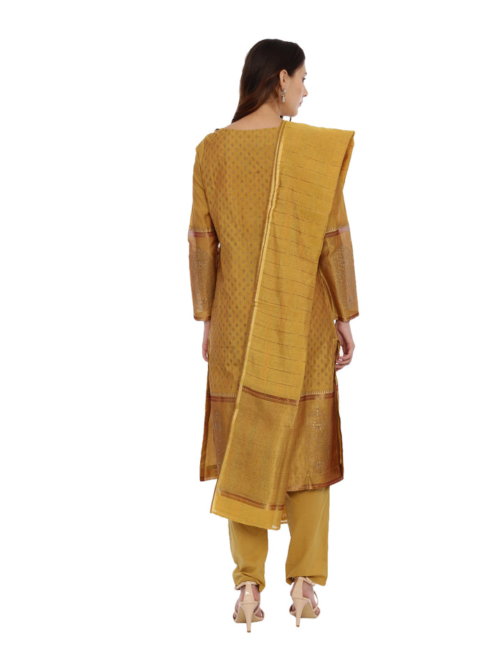 Neerus Mustard Printed Kurta With Salwaar & Dupatta