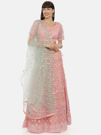 Neeru'S Pink Color, Nett Fabric Ghagra Set