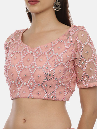 Neeru'S Pink Color, Nett Fabric Ghagra Set