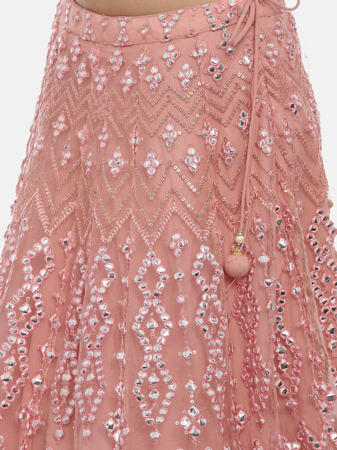 Neerus Pink net embellished lehenga ghagra set - detail view 5