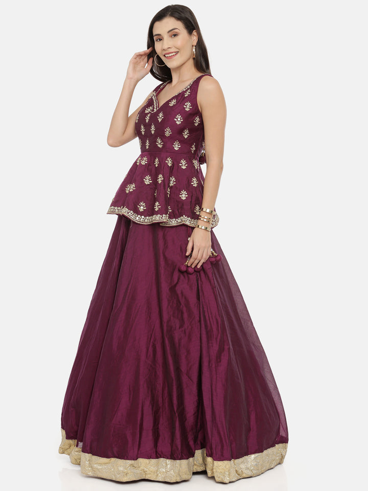 Neerus Wine Color Chanderi Fabric Ghagra Set