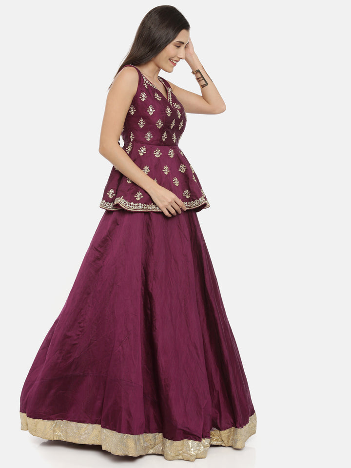 Neerus Wine Color Chanderi Fabric Ghagra Set