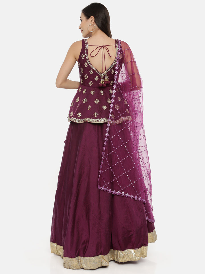 Neerus Wine Color Chanderi Fabric Ghagra Set