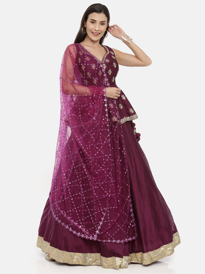 Neerus Wine Color Chanderi Fabric Ghagra Set