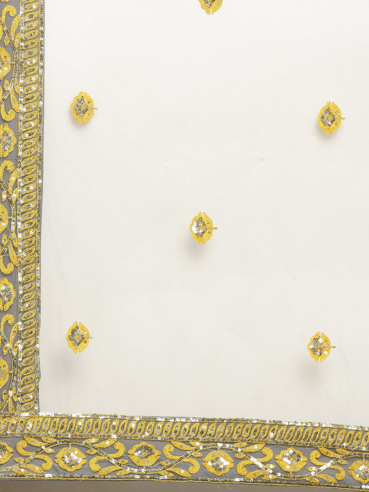 Neerus Yellow net embellished lehenga set - detail view 1