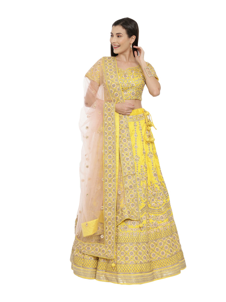 Neerus Yellow Color Velvett Fabric Ghagra Set