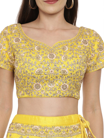 Neeru'S Yellow Color Velvett Fabric Ghagra Set