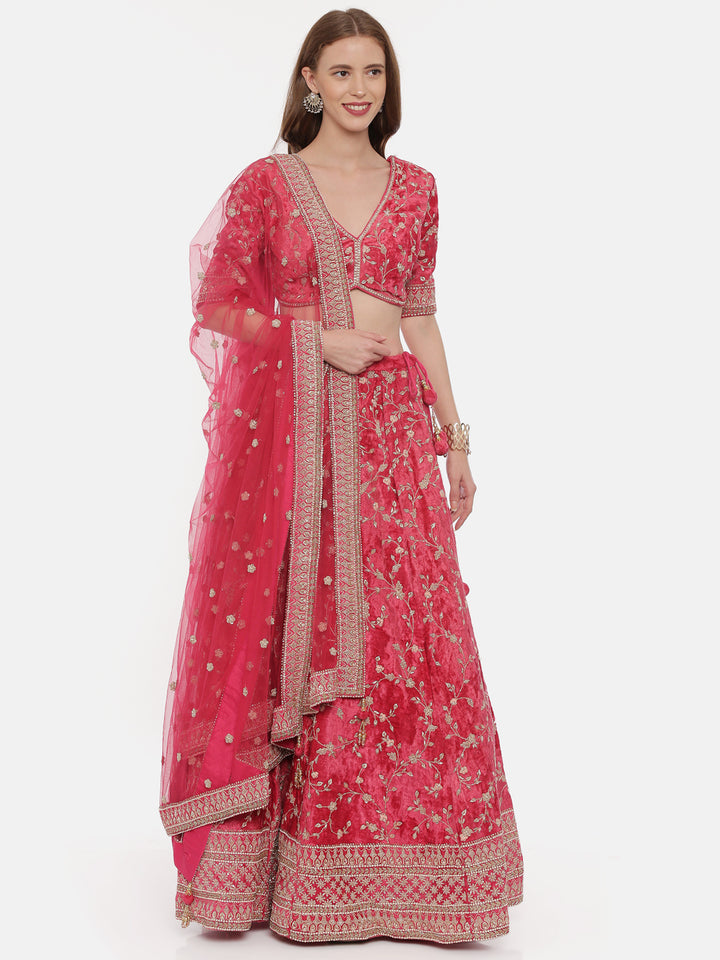 Neerus Red velvet flared lehenga set - front view