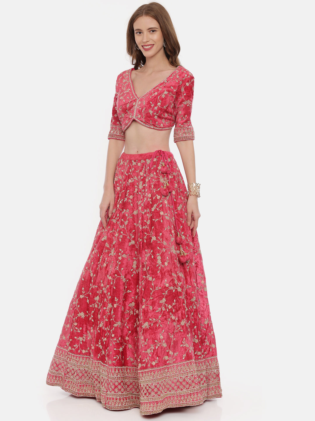 Neerus Red velvet flared lehenga set - back view