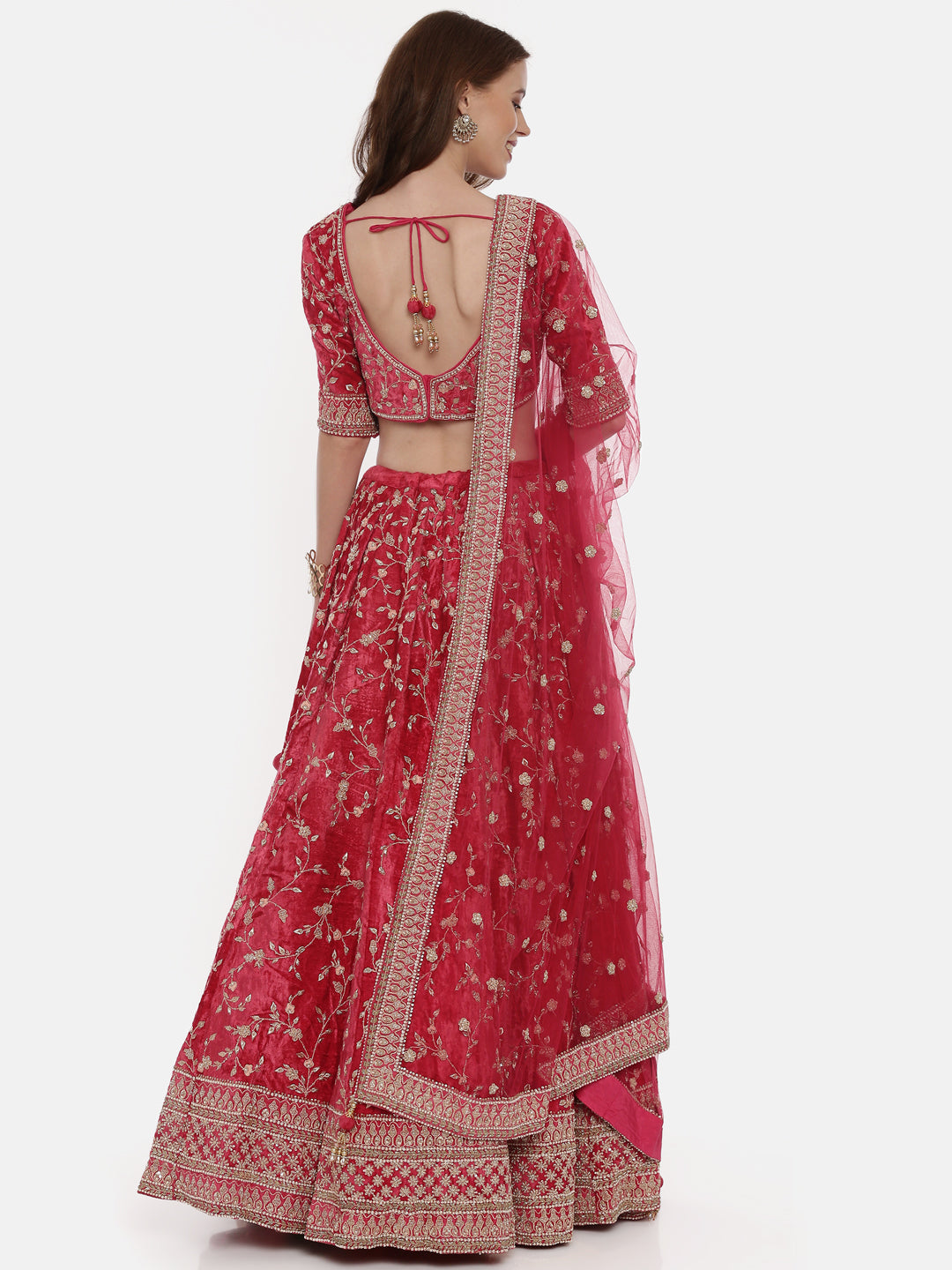 Neerus Red velvet flared lehenga set - detail view 1