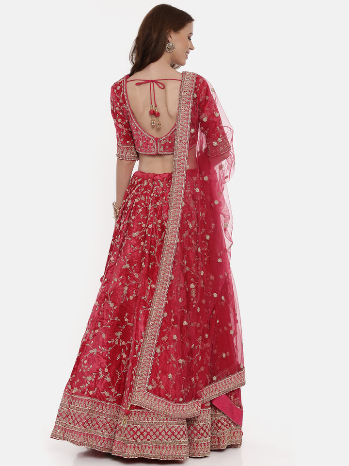 Neerus Red velvet flared lehenga set - detail view 1