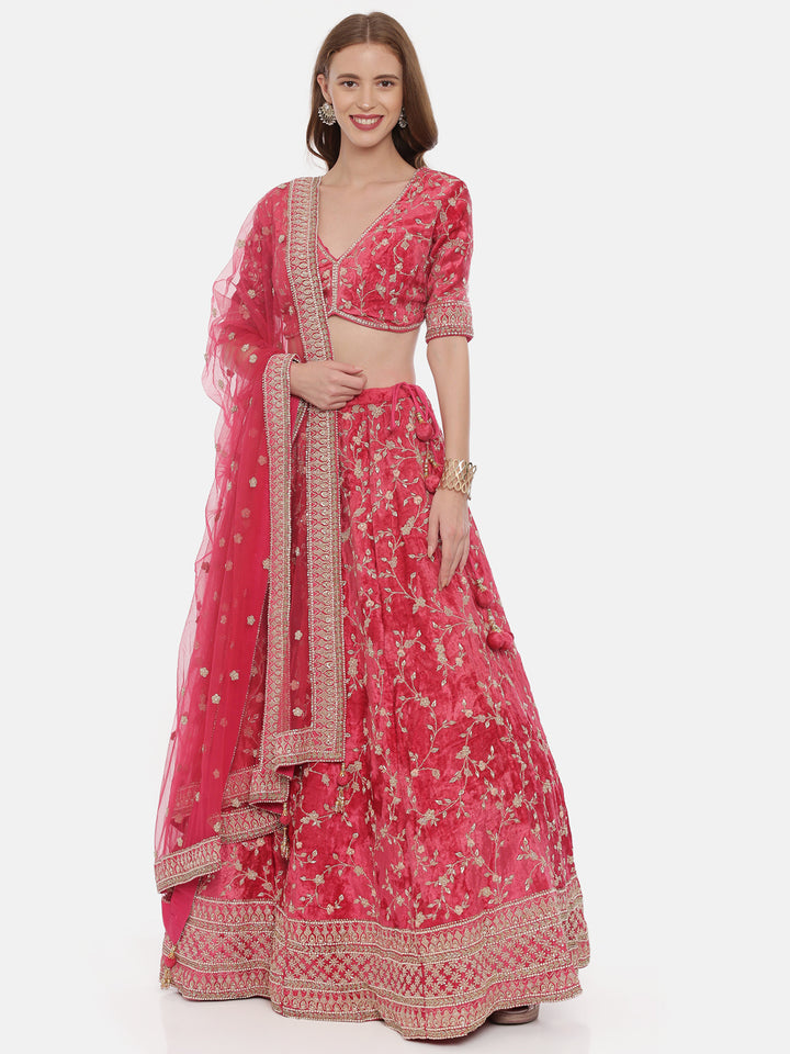 Neerus Red velvet flared lehenga set - detail view 3