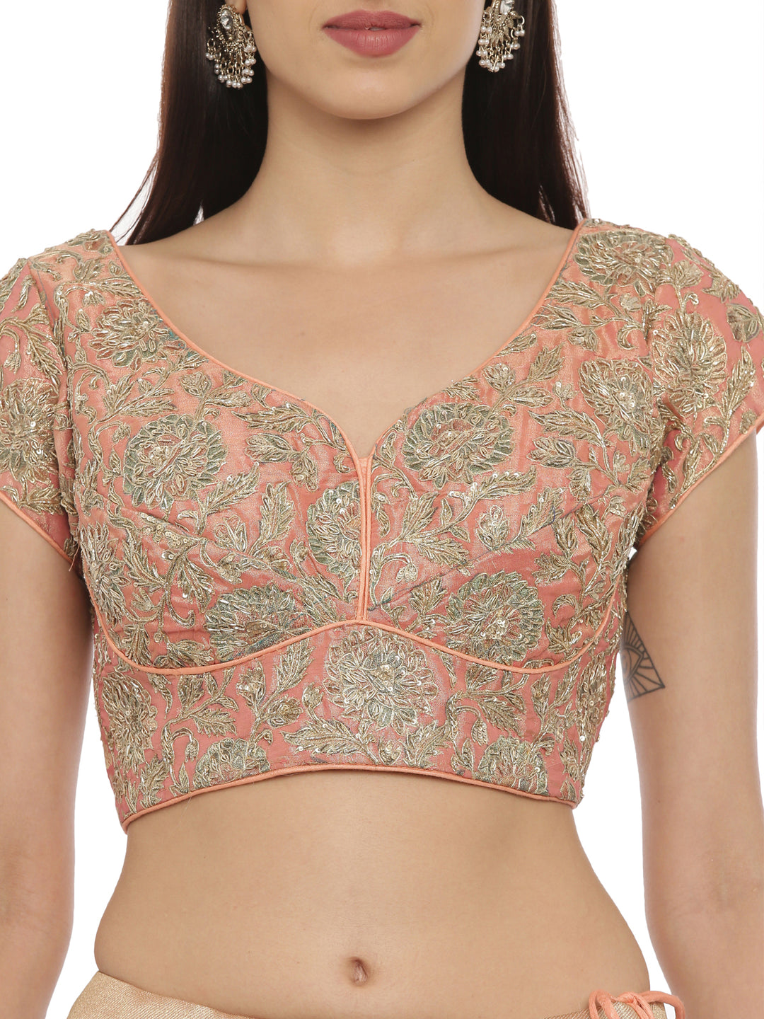 Neerus Orange silk embellished lehenga set - detail view 1