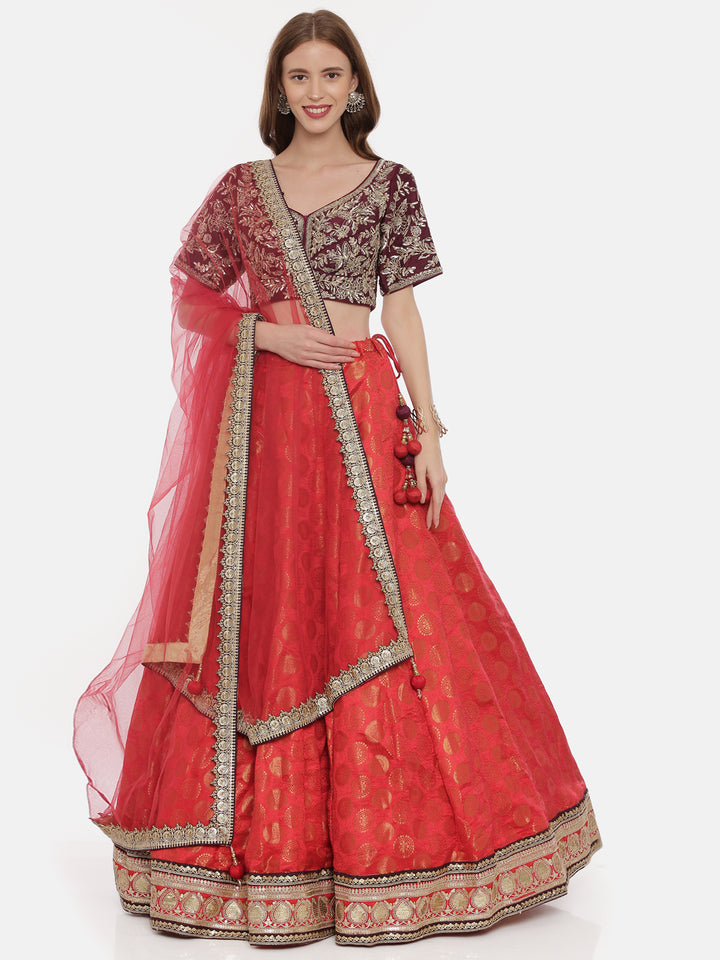 Neerus Red Embellished Lehenga Set