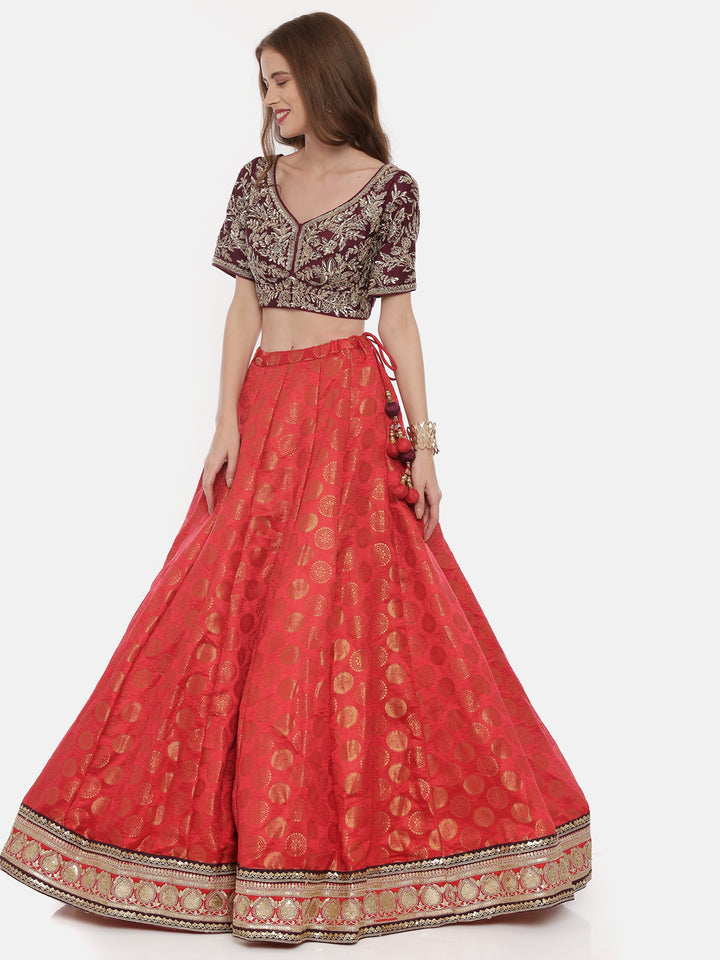 Neerus Red Embellished Lehenga Set