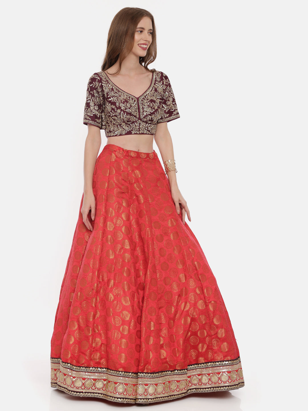 Neerus Red Embellished Lehenga Set