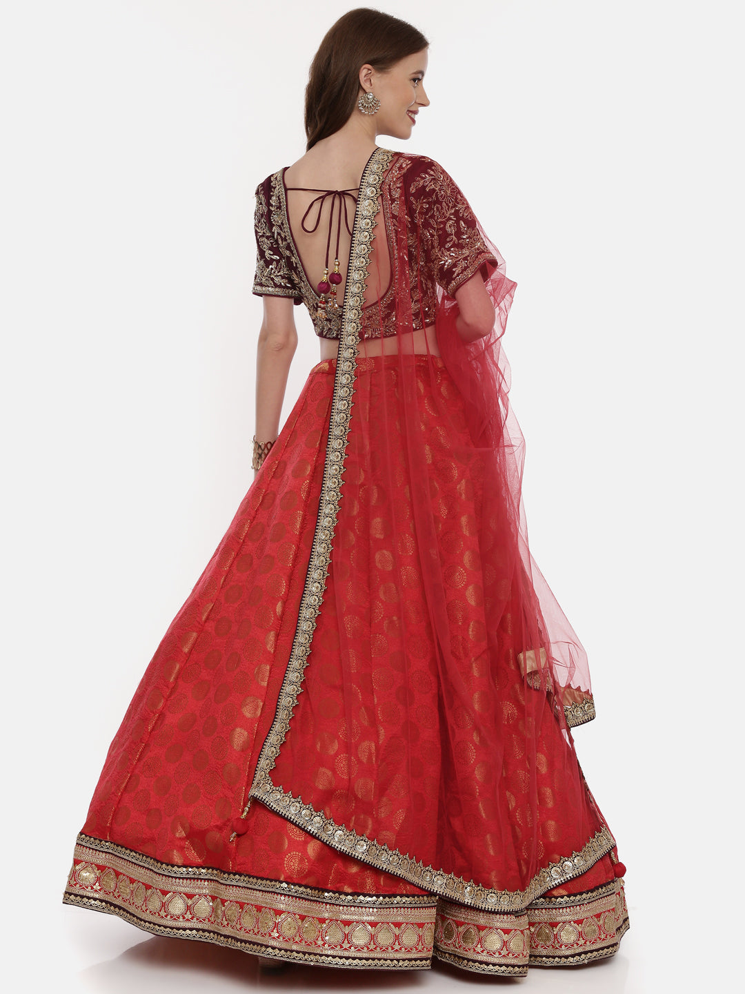 Neerus Red Embellished Lehenga Set