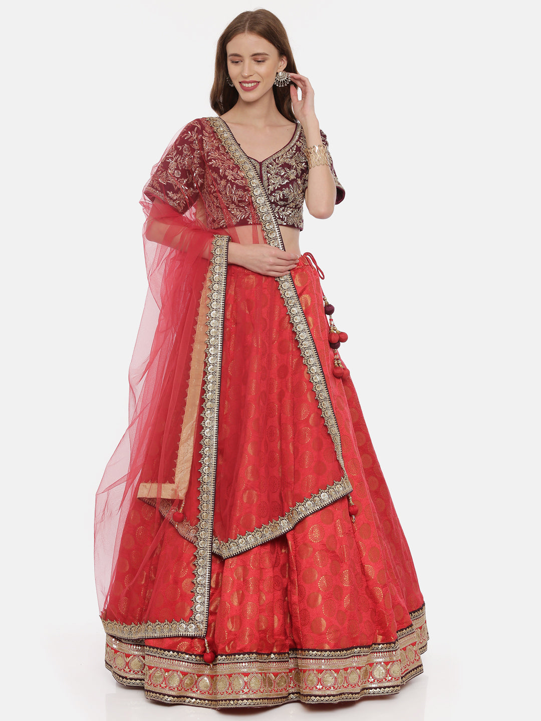 Neerus Red Embellished Lehenga Set