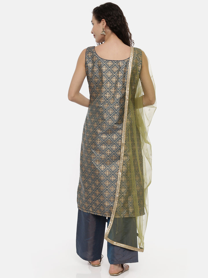 Neerus Green printed suit pant set - side view