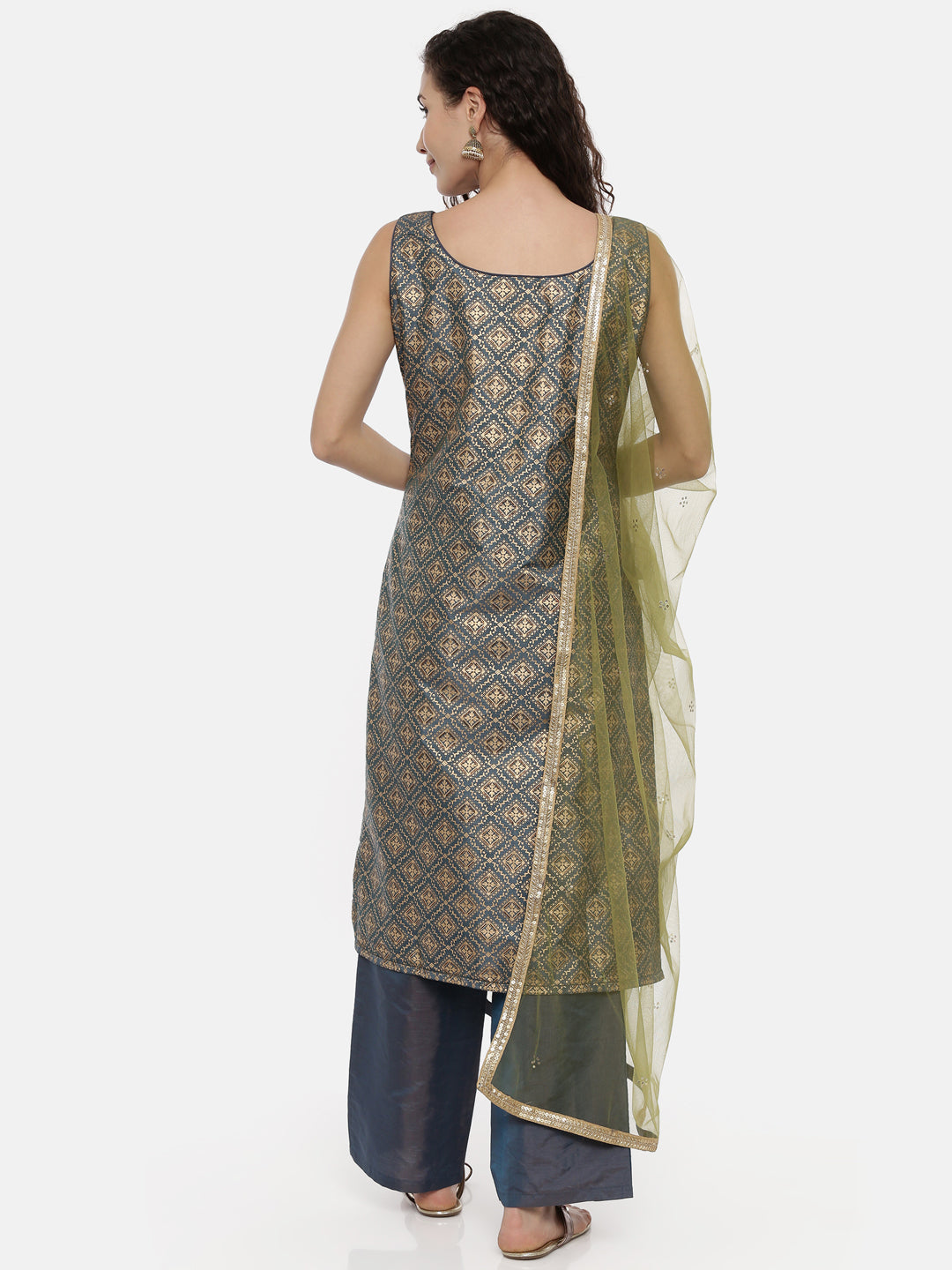 Neeru's Teal Color Printed Fabric Suit-Pant