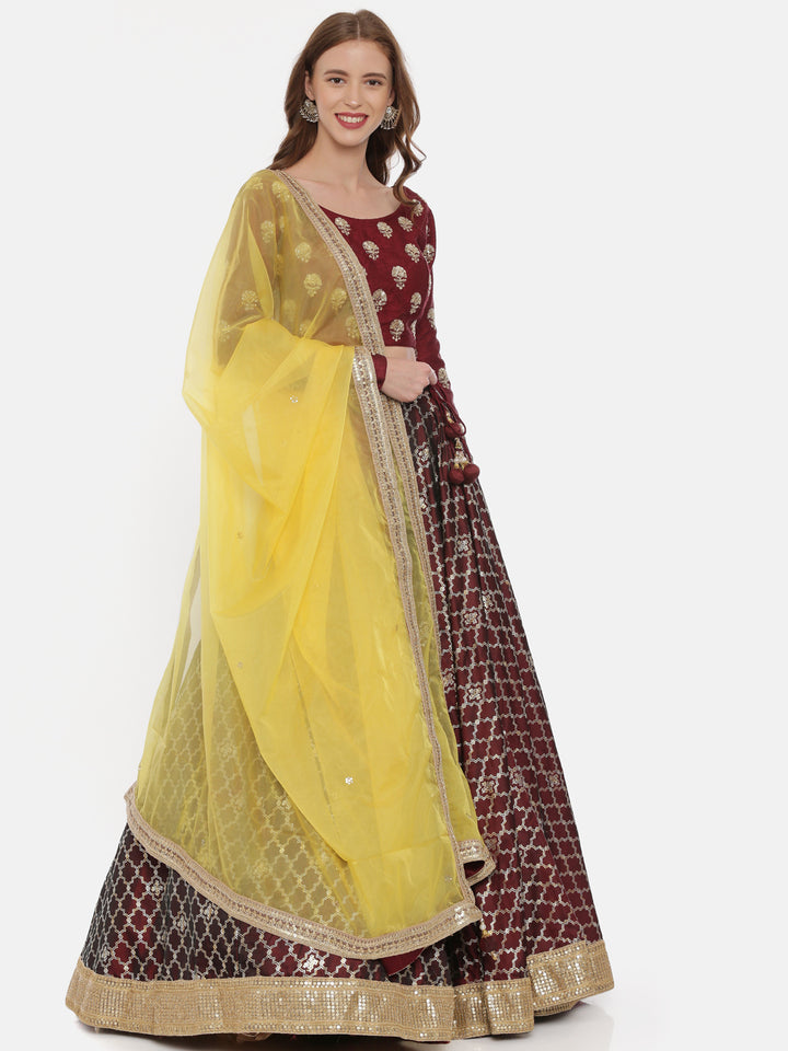 Neerus Maroon Embellished Lehenga Set