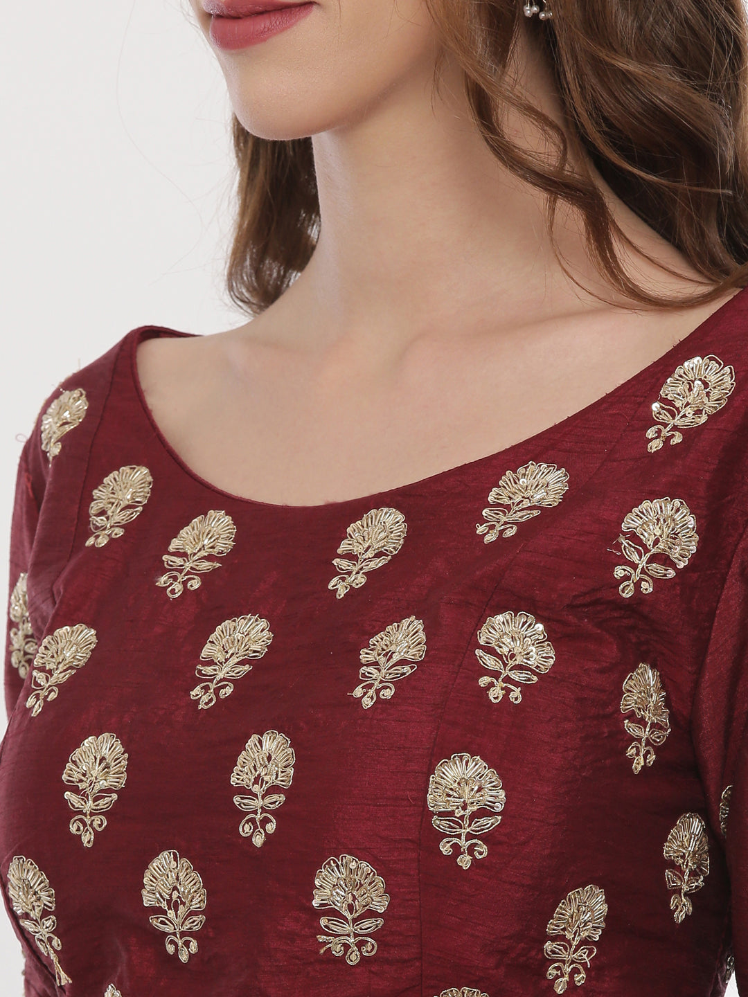 Neerus Maroon Embellished Lehenga Set