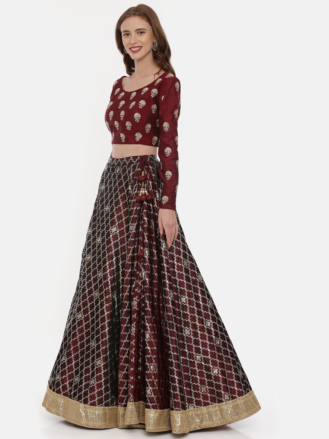Neerus Maroon Embellished Lehenga Set